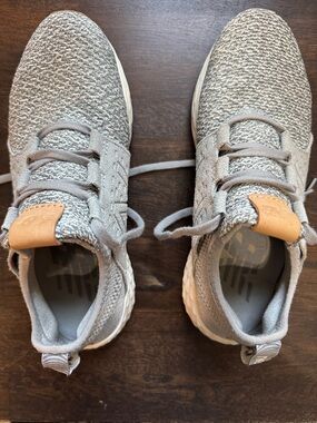 New Balance Gray Knit Athletic Sneakers with Tan Pull Tab